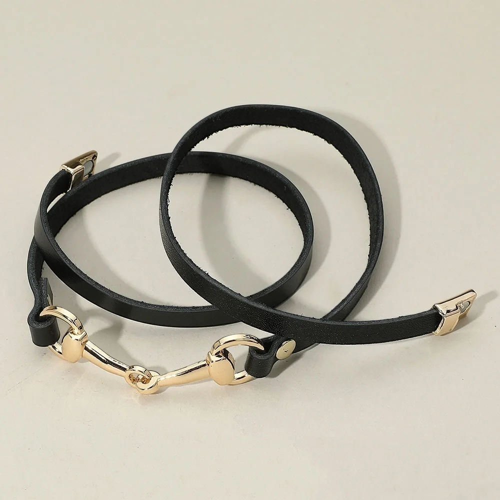 Gold Horsebit clasp Faux Leather Wrap Magnetic Bracelet